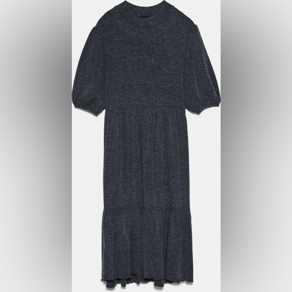 NWT ZARA Women’s Charcoal‎ Gray Mock Neck Sweater Relaxed Midi Dress Small S - Picture 3 of 7